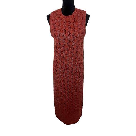 NWT VERO MODA BURNT ORANGE/RED SLEEVES CROCHET KNIT DRESS/COVER UP WOMENS SIZE L - Picture 2 of 8